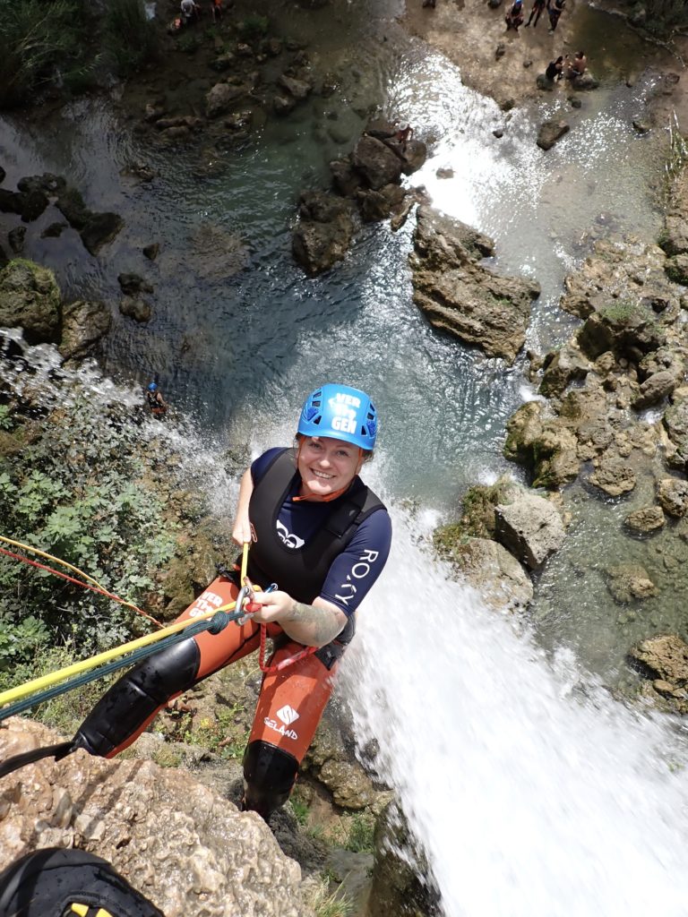 Holly abseiling in valencia during canyoning activity with Vertigen Aventures